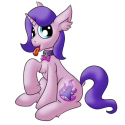 Size: 2000x2000 | Tagged: safe, artist:raktor, oc, oc only, oc:northern flame, pony, unicorn, 2019 community collab, derpibooru community collaboration, behaving like a dog, chest fluff, collar, ear fluff, femboy, high res, looking at you, male, pet play, simple background, solo, tongue out, transparent background
