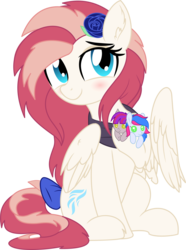 Size: 4374x5887 | Tagged: safe, artist:aureai, artist:cyanlightning, oc, oc only, oc:aureai, oc:azure lightning, oc:mulberry leaves, pegasus, pony, 2019 community collab, derpibooru community collaboration, .svg available, absurd resolution, blushing, bow, chest fluff, clothes, cute, ear fluff, female, flower, flower in hair, folded wings, happy, hoof fluff, hoof hold, lidded eyes, mare, ocbetes, plushie, raised eyebrow, raised hoof, rose, scarf, simple background, sitting, smiling, solo, tail bow, transparent background, vector, wings