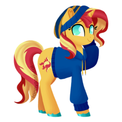 Size: 1500x1500 | Tagged: safe, alternate version, artist:fannytastical, sunset shimmer, pony, unicorn, g4, beanie, clothes, cute, female, hat, hoodie, shimmerbetes, simple background, smiling, solo, transparent background