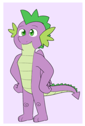 Size: 951x1407 | Tagged: dead source, safe, artist:winterwithers, spike, dragon, g4, colored pupils, hand on hip, male, older, older spike, solo, winged spike, wings