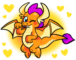 Size: 1280x1018 | Tagged: dead source, safe, artist:raystarkitty, smolder, dragon, g4, season 8, :p, cute, dragoness, female, heart, kidcore, nya, one eye closed, signature, silly, simple background, smolderbetes, solo, spread wings, tongue out, transparent background, wings, wink