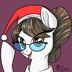 Size: 1000x1000 | Tagged: safe, artist:mitconnors, writing desk, earth pony, pony, g4, bust, christmas, glasses, hair bun, hat, holiday, santa hat