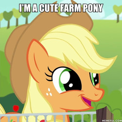 Size: 600x600 | Tagged: safe, edit, edited screencap, screencap, applejack, earth pony, pony, applejack's "day" off, g4, captain obvious, caption, cute, element of honesty, female, freckles, i'm cute, image macro, jackabetes, mare, memeful.com, open mouth, silly, silly pony, smiling, text, truth, who's a silly pony