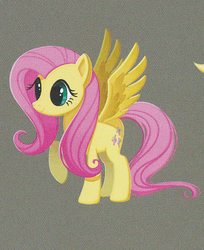 Size: 342x420 | Tagged: safe, fluttershy, pegasus, pony, g4, my little pony: the movie, concept art, cropped, cutie mark, female, gray background, mare, raised hoof, simple background, solo, wings