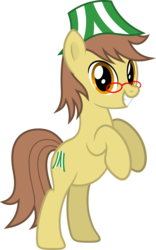 Size: 1876x3000 | Tagged: safe, artist:cyberapple456, derpibooru exclusive, oc, oc only, oc:ferb fletcher, pony, 2019 community collab, derpibooru community collaboration, glasses, grin, hat, looking at you, male, rearing, simple background, smiling, solo, transparent background, vector