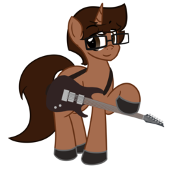 Size: 2862x2850 | Tagged: safe, artist:nerdymexicanunicorn, oc, oc only, oc:nerdy, pony, unicorn, 2019 community collab, derpibooru community collaboration, glasses, guitar, high res, simple background, solo, transparent background