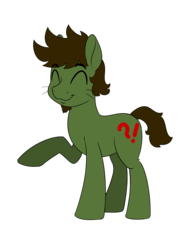 Size: 1500x2000 | Tagged: safe, artist:yakoshi, oc, oc only, oc:green ganache, earth pony, pony, 2019 community collab, derpibooru community collaboration, exclamation point, eyes closed, interrobang, male, question mark, raised hoof, simple background, solo, stallion, transparent background, whiskers