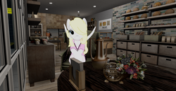 Size: 1920x1001 | Tagged: safe, oc, oc:solari melody, semi-anthro, arm hooves, bipedal, bread, cafe, fake date, food, japan, japanese, pastry shop, pink, second life