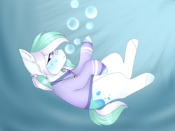 Size: 4000x3000 | Tagged: safe, artist:doux-ameri, oc, oc only, oc:skylar, earth pony, pony, bubble, clothes, female, mare, solo, sweater, underwater