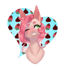 Size: 2149x2273 | Tagged: safe, artist:ohhoneybee, oc, oc only, oc:strawberry bonbon, pony, bust, female, high res, mare, one eye closed, portrait, solo, wink