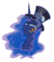 Size: 766x887 | Tagged: safe, artist:hilloty, princess luna, alicorn, pony, g4, bust, cigar, commission, female, hat, simple background, smoking, solo, sticker, tobacco, top hat, transparent background