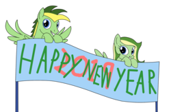 Size: 1280x837 | Tagged: safe, artist:ashakalovsky, artist:didgereethebrony, oc, oc:boomerang beauty, oc:didgeree, pegasus, pony, 2019, banner, base used, blue eyes, boomeree, happy new year, happy new year 2019, holiday, looking at you, simple background, transparent background