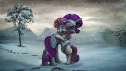 Size: 1920x1080 | Tagged: safe, artist:robin jacks, rarity, sweetie belle, pony, unicorn, fanfic:why am i crying, g4, comforting, crying, duo, eyes closed, fanfic art, female, filly, hug, mare, sisters, snow, snowfall, tree
