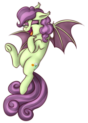 Size: 1240x1720 | Tagged: safe, artist:xchan, derpibooru exclusive, oc, oc:spooky treats, bat pony, bat pony oc, eyes closed, flying, laughing, open mouth, simple background, transparent background, underhoof