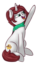 Size: 1060x1800 | Tagged: safe, artist:xchan, derpibooru exclusive, oc, oc:cotton coax, pony, unicorn, laughing, looking up, open mouth, pointing, simple background, sitting, transparent background