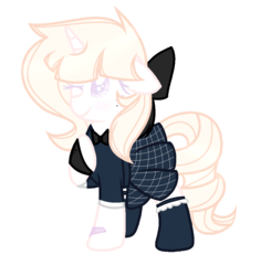 Size: 992x1012 | Tagged: safe, artist:takan0, oc, oc only, pony, unicorn, bow, clothes, cute, female, hair bow, mare, plaid skirt, pleated skirt, shirt, simple background, skirt, socks, solo, white background