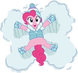 Size: 3220x3000 | Tagged: safe, artist:cloudy glow, pinkie pie, earth pony, pony, g4, tanks for the memories, .ai available, clothes, cute, diapinkes, female, high res, mare, simple background, smiling, snow, snow angel, solo, transparent background, vector