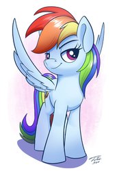 Size: 1392x2000 | Tagged: safe, artist:tsitra360, rainbow dash, pegasus, pony, female, looking at you, simple background, smug, solo, spread wings, white background, wings