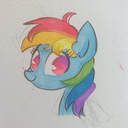 Size: 2048x2048 | Tagged: safe, artist:1drfl_world_end, rainbow dash, pegasus, pony, g4, bust, cute, female, high res, portrait, smiling, solo, traditional art