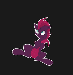 Size: 1745x1793 | Tagged: safe, artist:groomlake, fizzlepop berrytwist, tempest shadow, pony, unicorn, g4, black background, broken horn, colored, cute, eye scar, female, hide, horn, hug, lying down, mare, scar, simple, simple background, spread legs, spreading, strategically covered, tail censor, tail hug