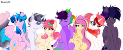 Size: 4856x2000 | Tagged: safe, artist:neonishe, oc, oc:bubble spirit, oc:chaos cloud, oc:golden wind, oc:mist diamond, oc:neon star, oc:shadow prism, oc:strawberry swirl, pony, lots of characters