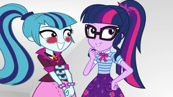 Size: 2500x1406 | Tagged: safe, artist:doctor-g, edit, edited screencap, editor:ktd1993, screencap, sci-twi, sonata dusk, twilight sparkle, equestria girls, equestria girls specials, g4, my little pony equestria girls: better together, my little pony equestria girls: rollercoaster of friendship, female, geode of telekinesis, lesbian, magical geodes, ship:sci-twinata, ship:twinata, shipping