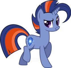 Size: 400x385 | Tagged: safe, artist:sinamuna, oc, oc only, oc:starfall axiom, pony, unicorn, base used, blue fur, blue hair, male, nextgen:sinverse, offspring, orange hair, parent:sunburst, parent:twilight sparkle, parents:twiburst, purple eyes, simple background, solo, stallion, transparent background