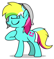 Size: 1600x1743 | Tagged: safe, artist:rsa.fim, oc, oc:vice common, earth pony, pony, hat, male, multicolored hair, raised hoof, simple background, transparent background, vector