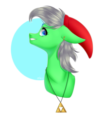 Size: 2289x2705 | Tagged: safe, artist:ohhoneybee, oc, oc only, oc:winter flaze, pony, bust, cap, female, hat, high res, jewelry, mare, necklace, portrait, solo, the legend of zelda, triforce