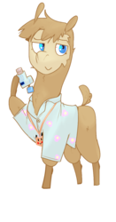 Size: 668x1272 | Tagged: safe, alternate version, artist:php93, oc, oc only, oc:lawrence, alpaca, 2019 community collab, derpibooru community collaboration, blue eyes, clothes, flower, hawaiian shirt, inhaler, shirt, simple background, solo, transparent background