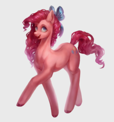 Size: 1300x1386 | Tagged: safe, artist:orchidpony, pinkie pie, earth pony, pony, g4, beautiful, bow, colored hooves, cute, diapinkes, female, hair bow, looking at you, mare, open mouth, pretty, raised hoof, simple background, smiling, solo, three quarter view