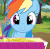 Size: 445x432 | Tagged: safe, artist:dtkraus, edit, edited edit, edited screencap, screencap, fluttershy, rainbow dash, pegasus, pony, g4, the super speedy cider squeezy 6000, animated, background pony, bits, c:, cute, dashabetes, eating, female, gif, mare, nom, open mouth, reversed, smiling, solo focus, this will end in pain, this will end in tears, wat