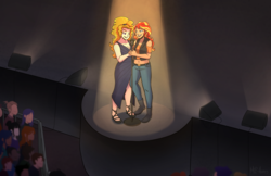 Size: 5100x3300 | Tagged: safe, artist:mlp-hearts, adagio dazzle, sunset shimmer, equestria girls, g4, commission, concert, duet, female, lesbian, ship:sunsagio, shipping