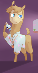 Size: 668x1272 | Tagged: safe, alternate version, artist:php93, oc, oc:lawrence, alpaca, blue eyes, clothes, flower, hawaiian shirt, inhaler, male, mario, nintendo, screen, shirt, simple background