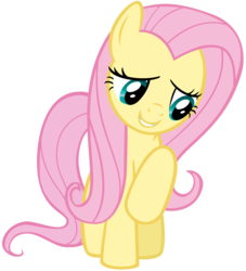 Size: 4428x4866 | Tagged: safe, artist:andoanimalia, fluttershy, pegasus, pony, fame and misfortune, g4, absurd resolution, cute, female, lidded eyes, looking away, looking down, mare, raised hoof, shyabetes, simple background, smiling, solo, transparent background, vector