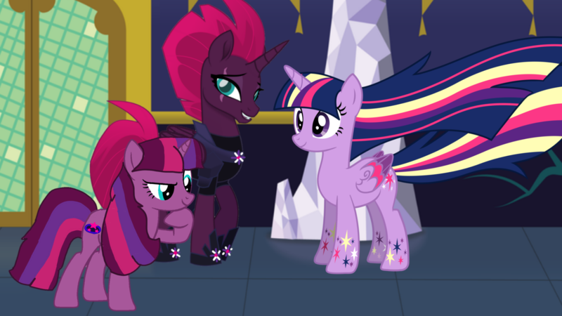 1921128 - safe, artist:徐詩珮, tempest shadow, trixie, twilight sparkle, oc,  oc:eany sparkle, alicorn, pony, unicorn, equestria girls, my little pony:  the movie, rainbow rocks, alicornified, family, female, lesbian, magical  lesbian spawn, next