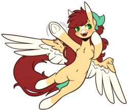 Size: 978x851 | Tagged: safe, artist:ak4neh, oc, oc only, oc:sunny side, pegasus, pony, chest fluff, coat markings, colored wings, female, mare, open mouth, simple background, smiling, socks (coat markings), solo, spread wings, transparent background, two toned wings, underhoof, wings