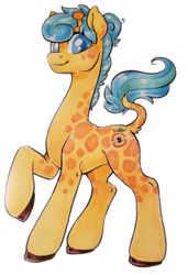 Size: 566x826 | Tagged: safe, artist:onnanoko, oc, oc only, oc:nectarine, giraffe, 2019 community collab, derpibooru community collaboration, cutie mark, giraffe oc, male, simple background, solo, transparent background