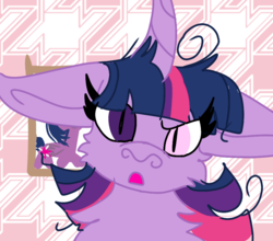 Size: 954x838 | Tagged: safe, alternate version, artist:spero, twilight sparkle, alicorn, original species, pony, g4, confused, female, heterochromia, implied human, looking at you, messy mane, open mouth, solo, twilight sparkle (alicorn)