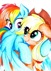 Size: 1811x2535 | Tagged: safe, artist:liaaqila, applejack, rainbow dash, earth pony, pegasus, pony, g4, female, simple background, traditional art, white background