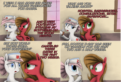 Size: 2353x1604 | Tagged: safe, artist:hewison, nurse redheart, oc, oc:pun, earth pony, pony, ask pun, g4, ask, female, mare