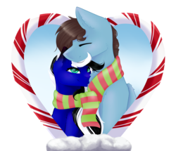 Size: 3250x2800 | Tagged: safe, artist:lilrandum, oc, oc only, oc:sophie, blushing, candy, candy cane, clothes, couple, cute, food, high res, love, scarf, shared clothing, shared scarf, snow
