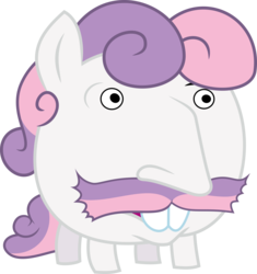 Size: 3000x3189 | Tagged: safe, artist:johnjoseco, artist:negatif22, sweetie belle, crab pony, pony, g4, cursed image, face, facial hair, fusion, head, high res, meme, moustache, nigel thornberry, not salmon, simple background, smashing (meme), smiling, transparent background, vector, wat, what has science done, why