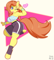 Size: 2480x2742 | Tagged: safe, artist:tatemil, oc, oc only, oc:honey blossom, anthro, unguligrade anthro, armpits, clothes, high res, simple background, tongue out