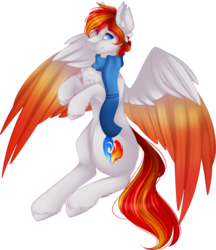 Size: 1467x1694 | Tagged: safe, artist:mauuwde, oc, oc only, oc:heartfire, pegasus, pony, clothes, male, scarf, solo, stallion, two toned wings