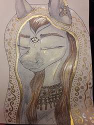 Size: 774x1032 | Tagged: safe, artist:clarissa0210, oc, oc only, oc:silver storm, pony, bust, clothes, female, headscarf, indian, jewelry, mare, portrait, scarf, solo, traditional art