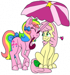 Size: 865x924 | Tagged: safe, artist:honeytediz, parasol (g1), posey, g1, duo, female, lesbian, poseysal, rainbow ponies, shipping, umbrella