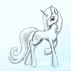 Size: 4000x4000 | Tagged: safe, artist:tunrae, fleur-de-lis, pony, g4, commission, female, looking at you, snow, solo