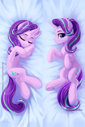 Size: 3780x5669 | Tagged: safe, artist:taneysha, starlight glimmer, pony, unicorn, g4, body pillow, body pillow design, chest fluff, cute, eyes closed, female, looking at you, lying down, mare, sleeping, solo, underhoof