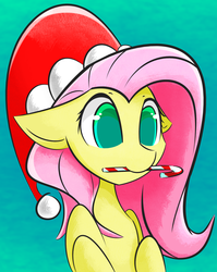 Size: 1911x2400 | Tagged: safe, artist:creepypastapon3, fluttershy, pony, g4, candy, candy cane, colored pupils, cute, female, festive, food, shyabetes, solo